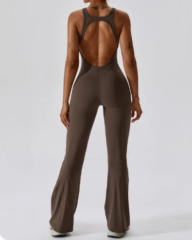 Women's Jumpsuit Dance Exercise Fitness Suit Hip Lifting and Abdominal Tightening Micro Flared One-Piece Yoga Suit